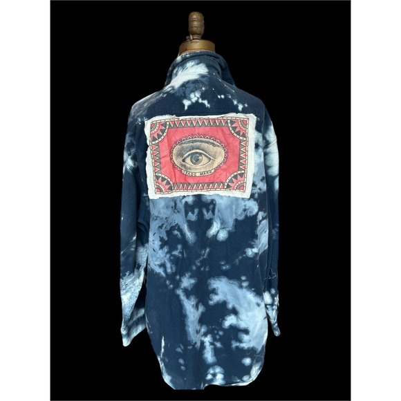 Tops - Bleached Indigo Shammy‎ Shacket XL Tall All Seeing Eye Patch Art Wear Jacket